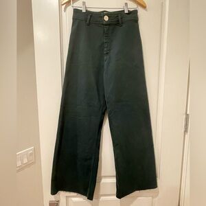 Zara “Marine Straight” Cropped Wide Leg Jean. Color - Dark Green.